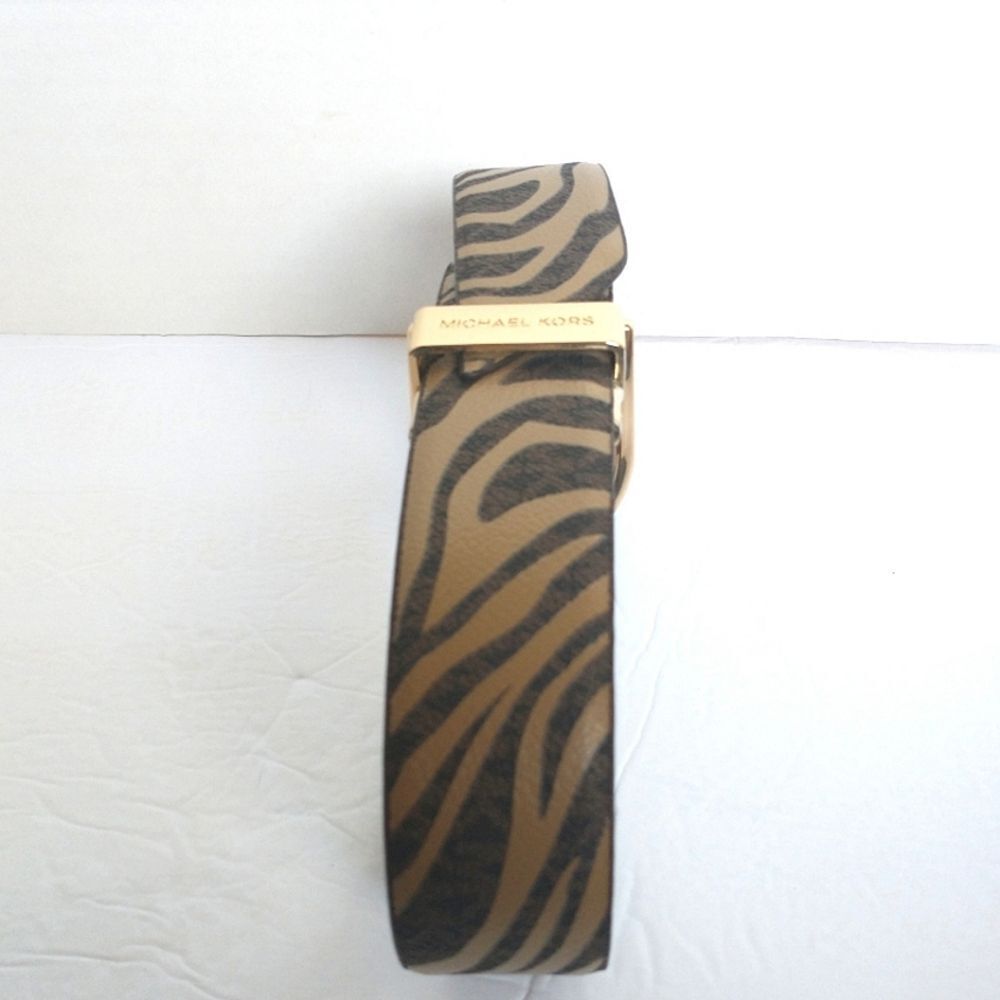 New! MICHAEL KORS Reversible Leather Belt Zebra Print Gold-tone Logo Buckle SM - Picture 9 of 13